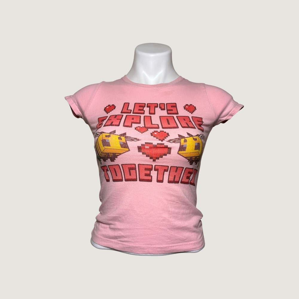 Minecraft Pink Bee Tee Lets Explore Together Shirt Scene Baby Tee #15
